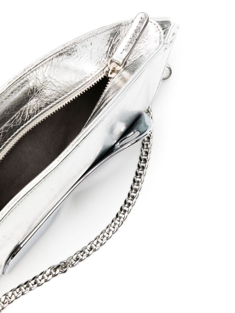 Silver-tone Logo-engraved Metallic Shoulder Bag