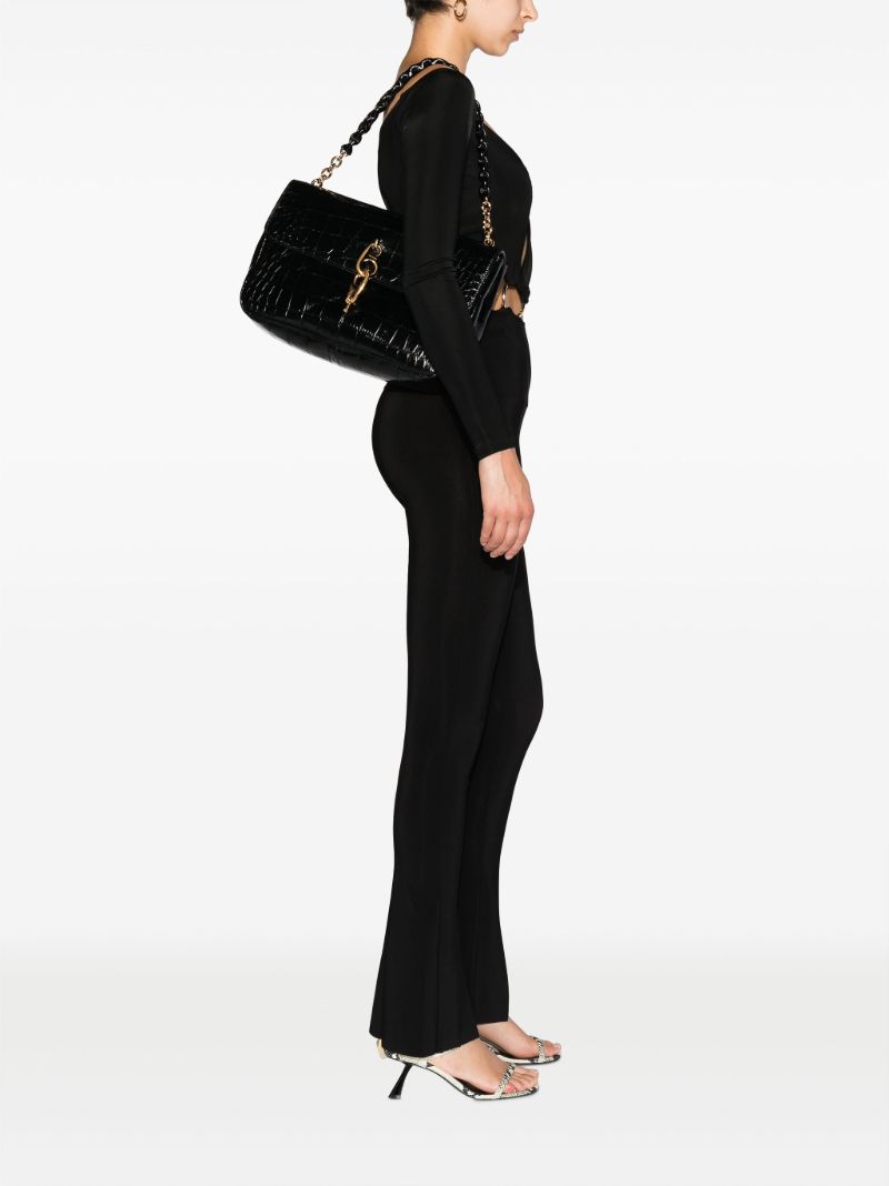 Black Carine Large Mock-croc Leather Shoulder Bag