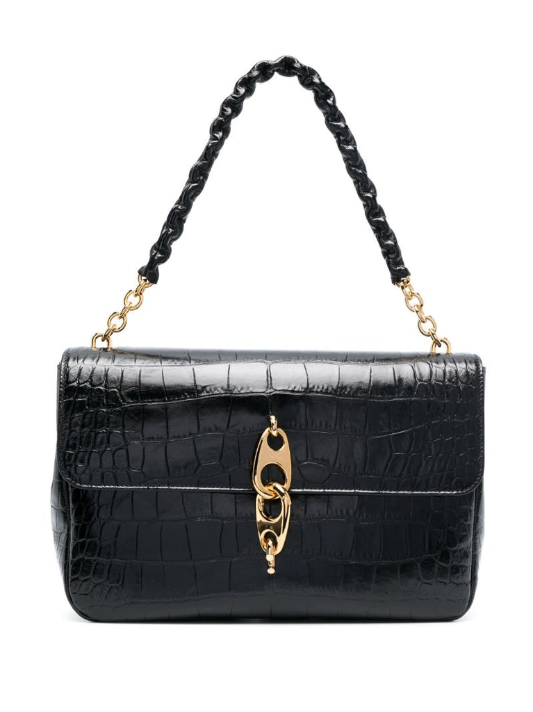 Black Carine Large Mock-croc Leather Shoulder Bag