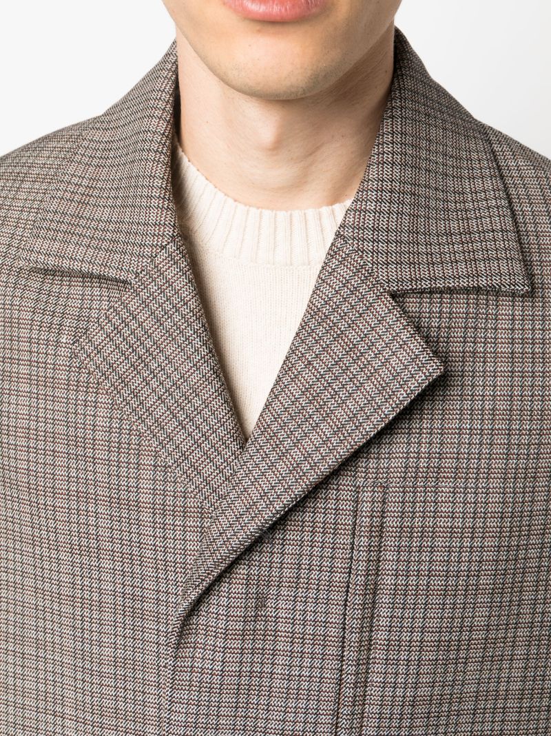 Brown Check Pattern Wool Coat
