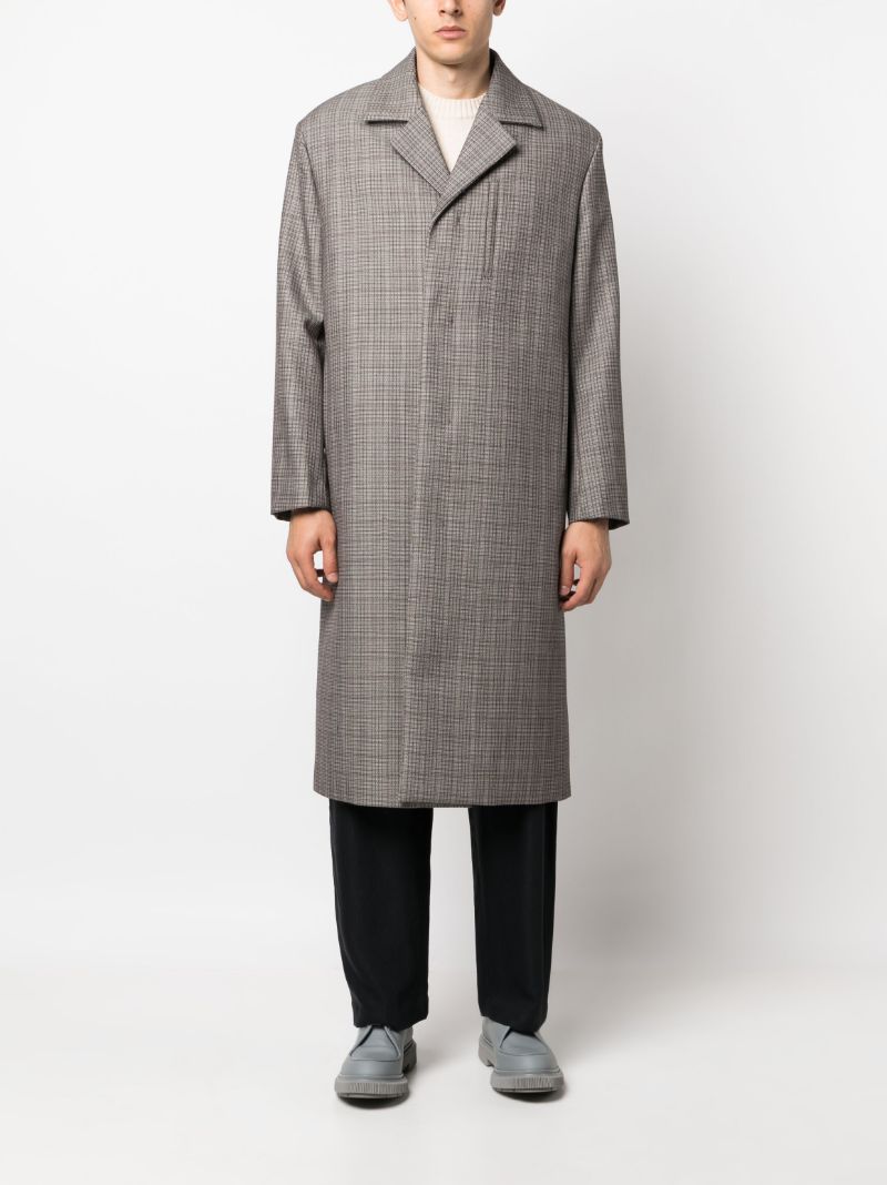 Brown Check Pattern Wool Coat