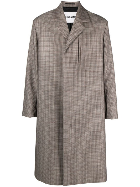 Brown Check Pattern Wool Coat