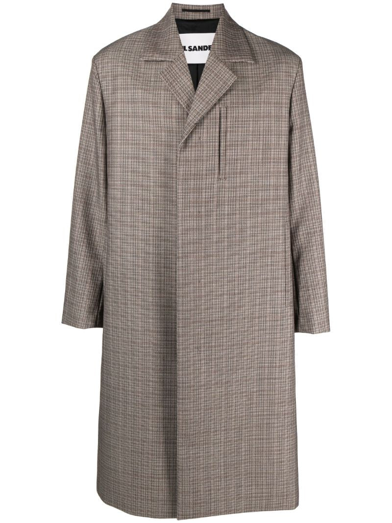 Brown Check Pattern Wool Coat