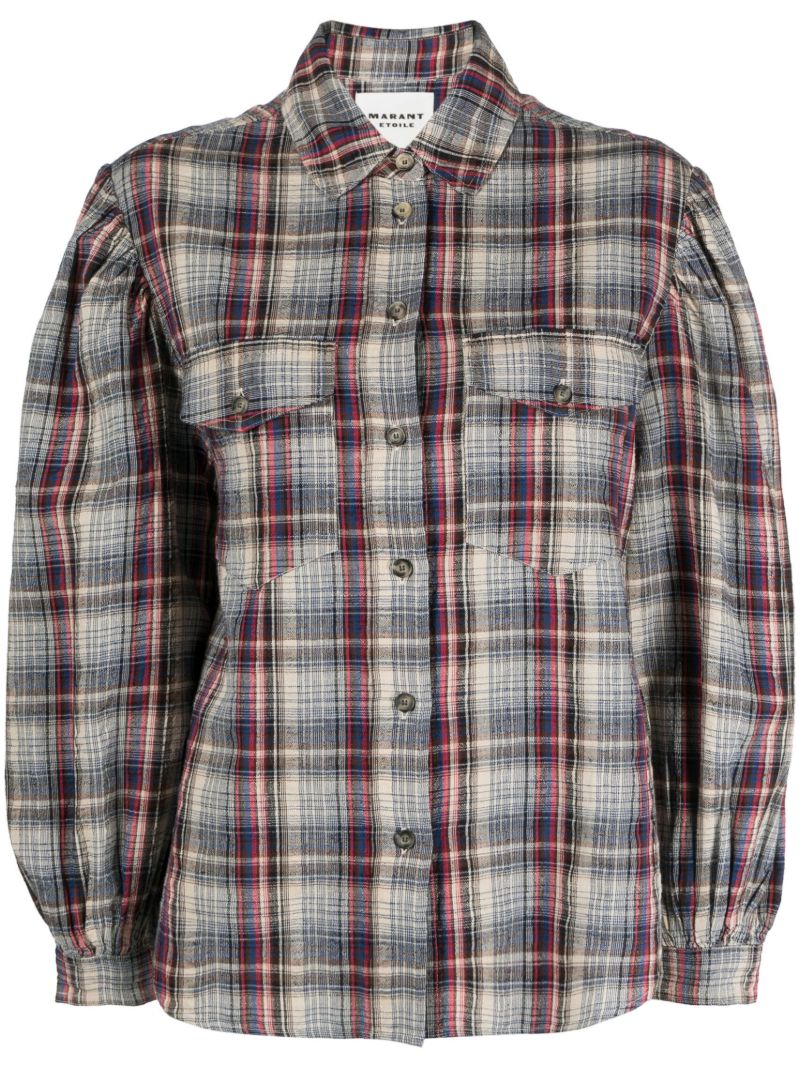 Beige Plaid Puff-sleeve Shirt