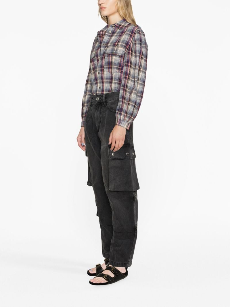 Beige Plaid Puff-sleeve Shirt