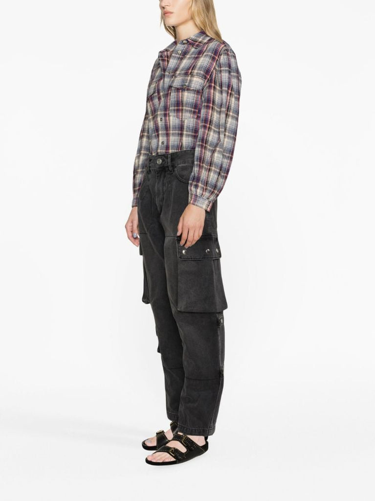 Beige Plaid Puff-sleeve Shirt