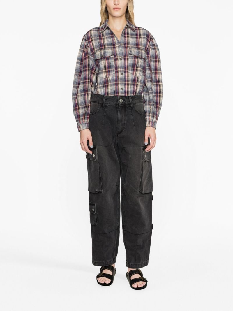 Beige Plaid Puff-sleeve Shirt