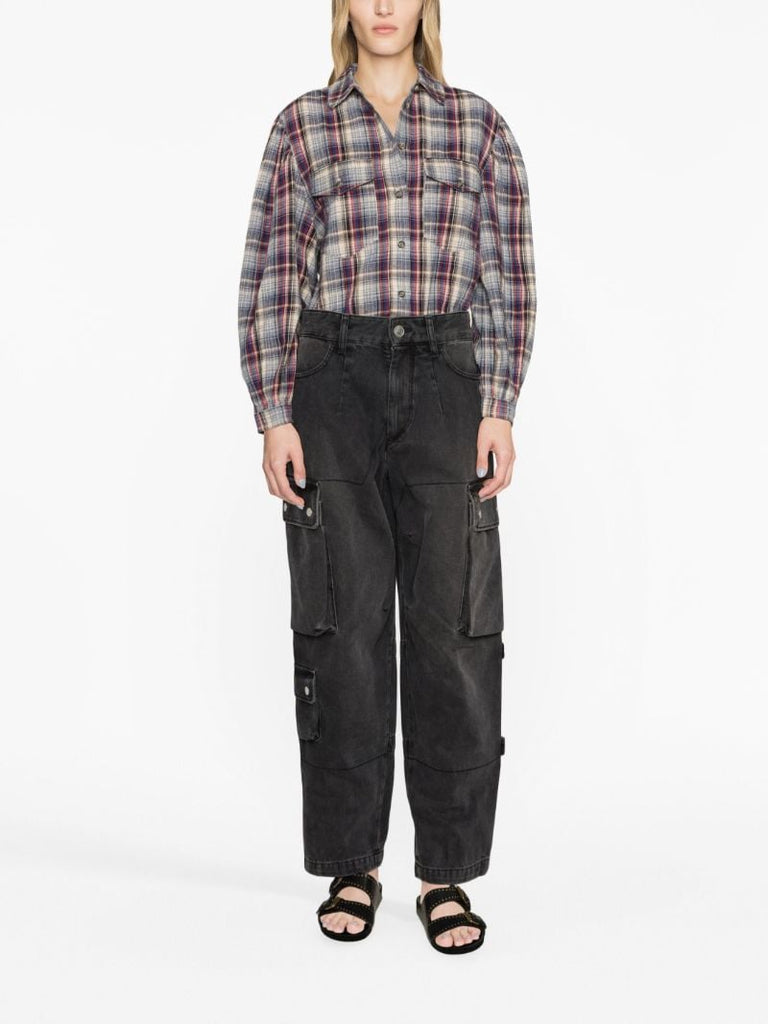 Beige Plaid Puff-sleeve Shirt