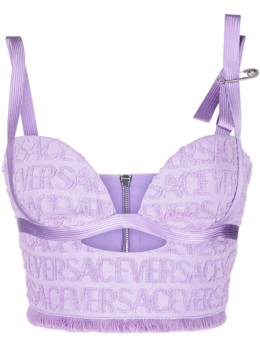 X Dua Lipa Purple Logo Jacquard Crop Top