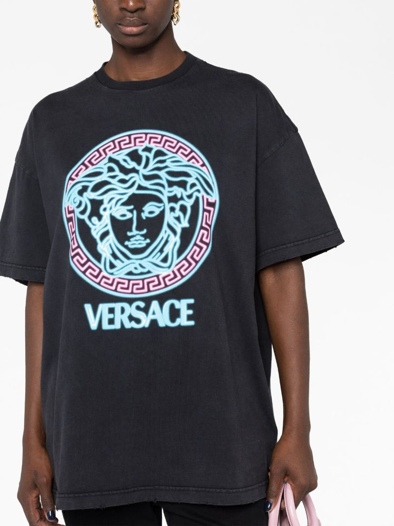 Black Medusa Head Print Cotton T-shirt