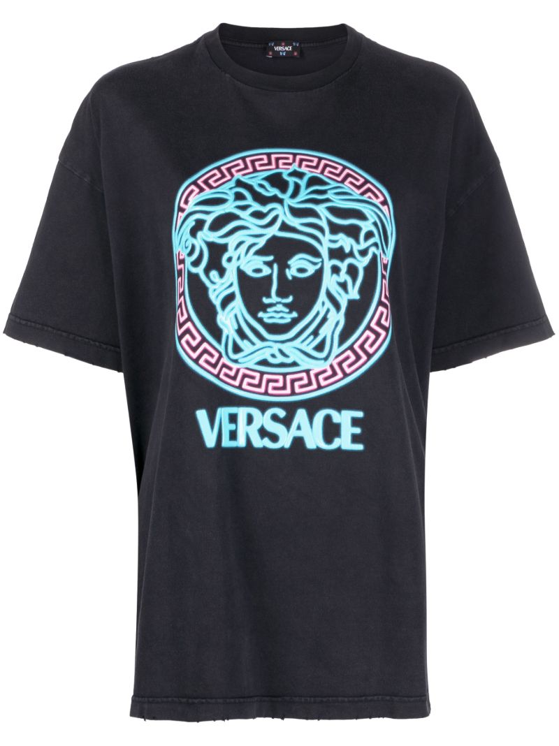 Black Medusa Head Print Cotton T-shirt