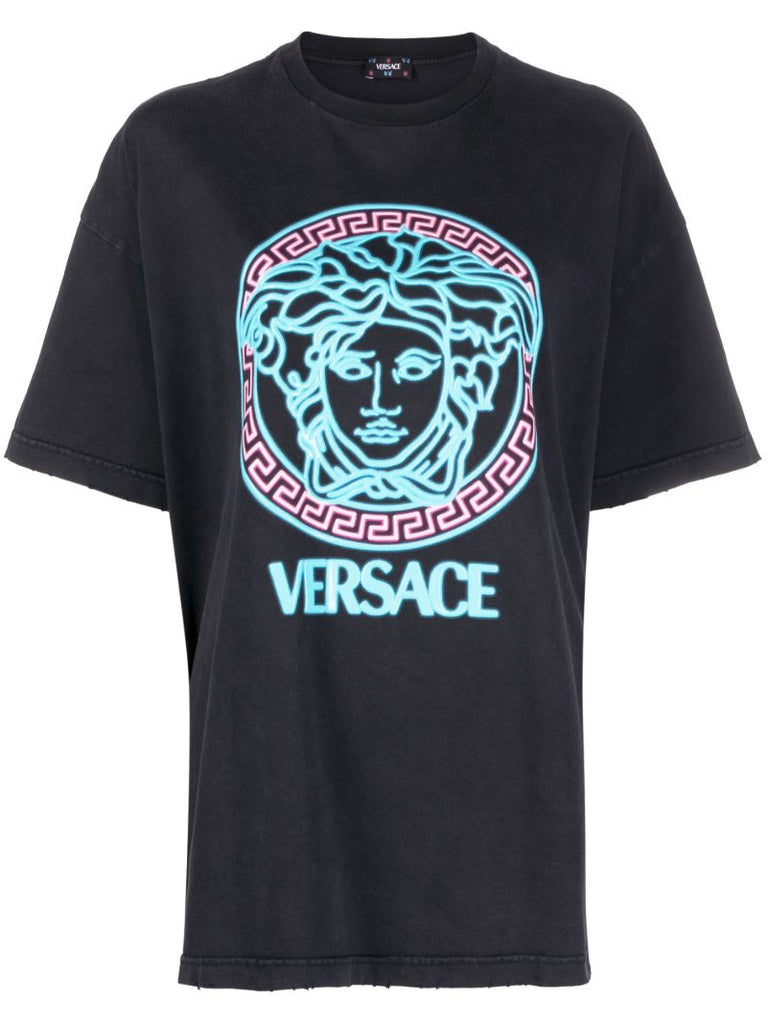 Black Medusa Head Print Cotton T-shirt