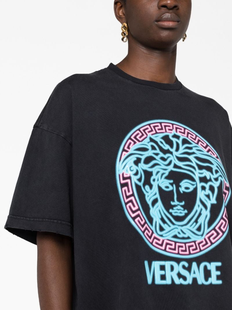 Black Medusa Head Print Cotton T-shirt