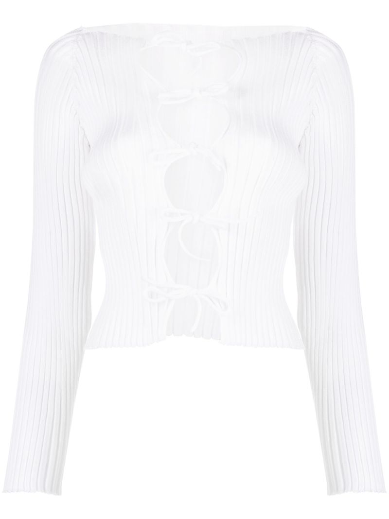 White Emma Ribbed-knit Cardigan