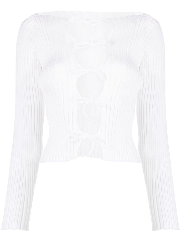 White Emma Ribbed-knit Cardigan