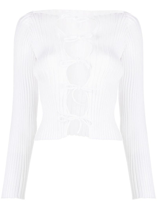 White Emma Ribbed-knit Cardigan