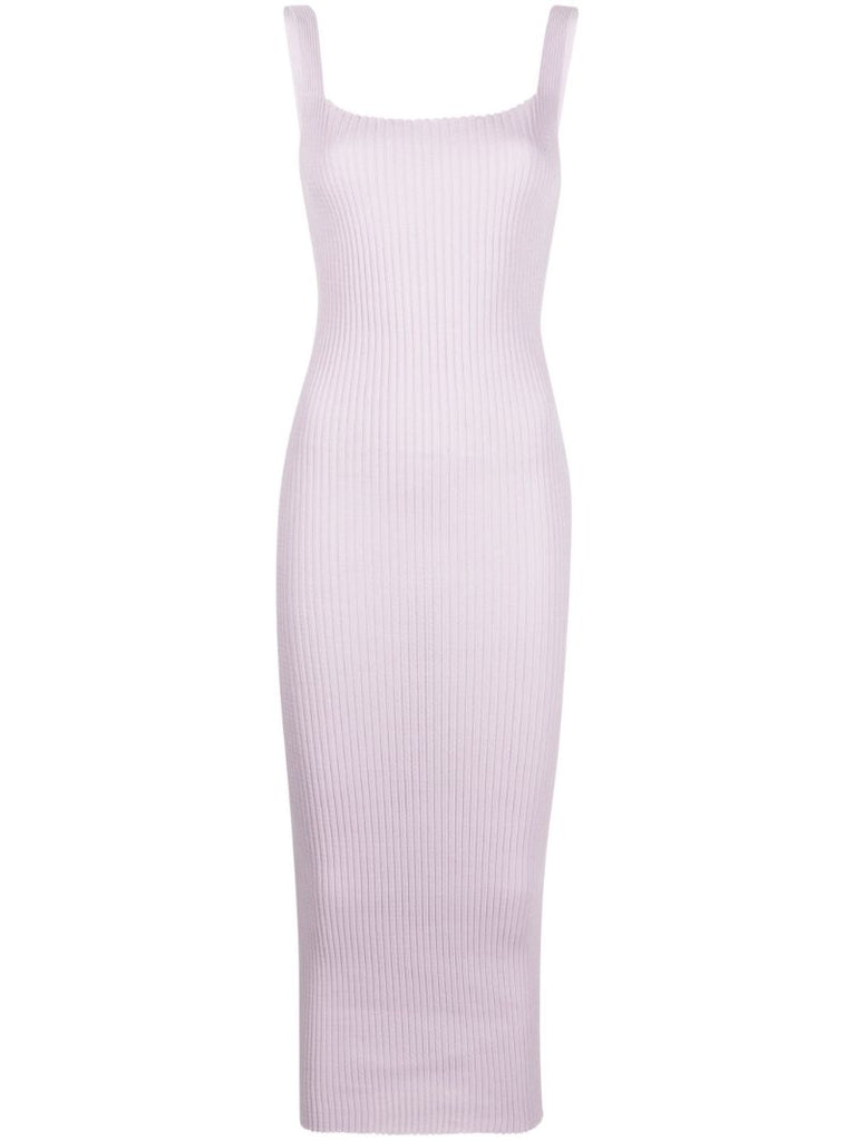 Purple Emma Ribbed-knit Midi Dress