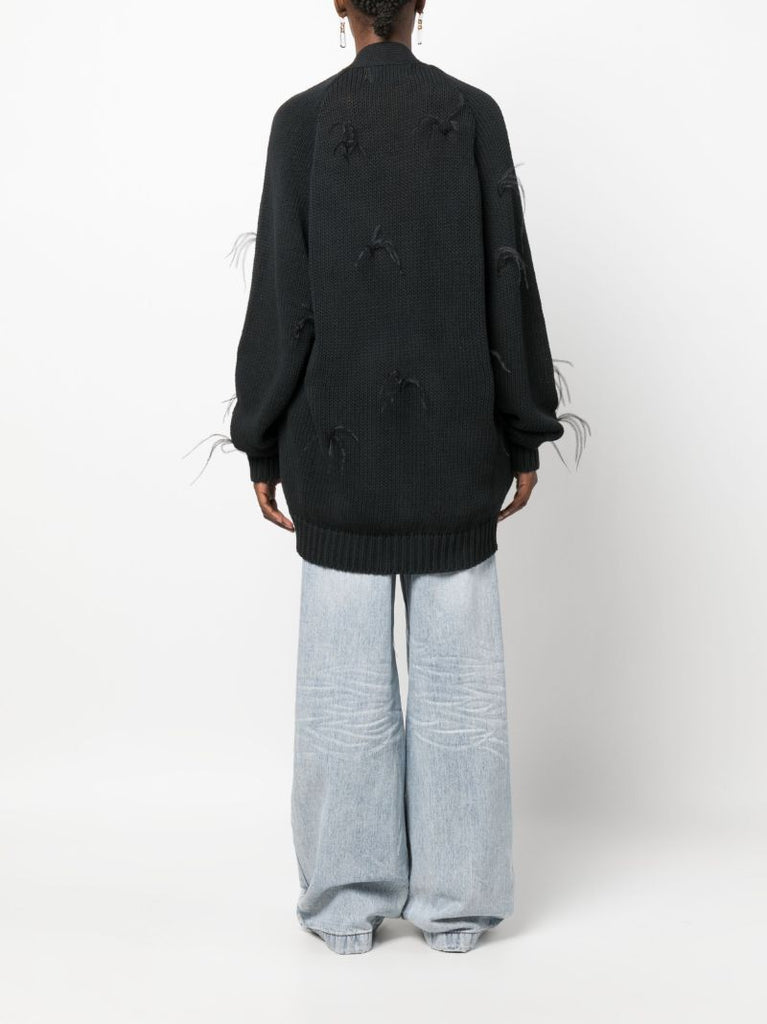 Black Loose-knit Cotton Cardigan