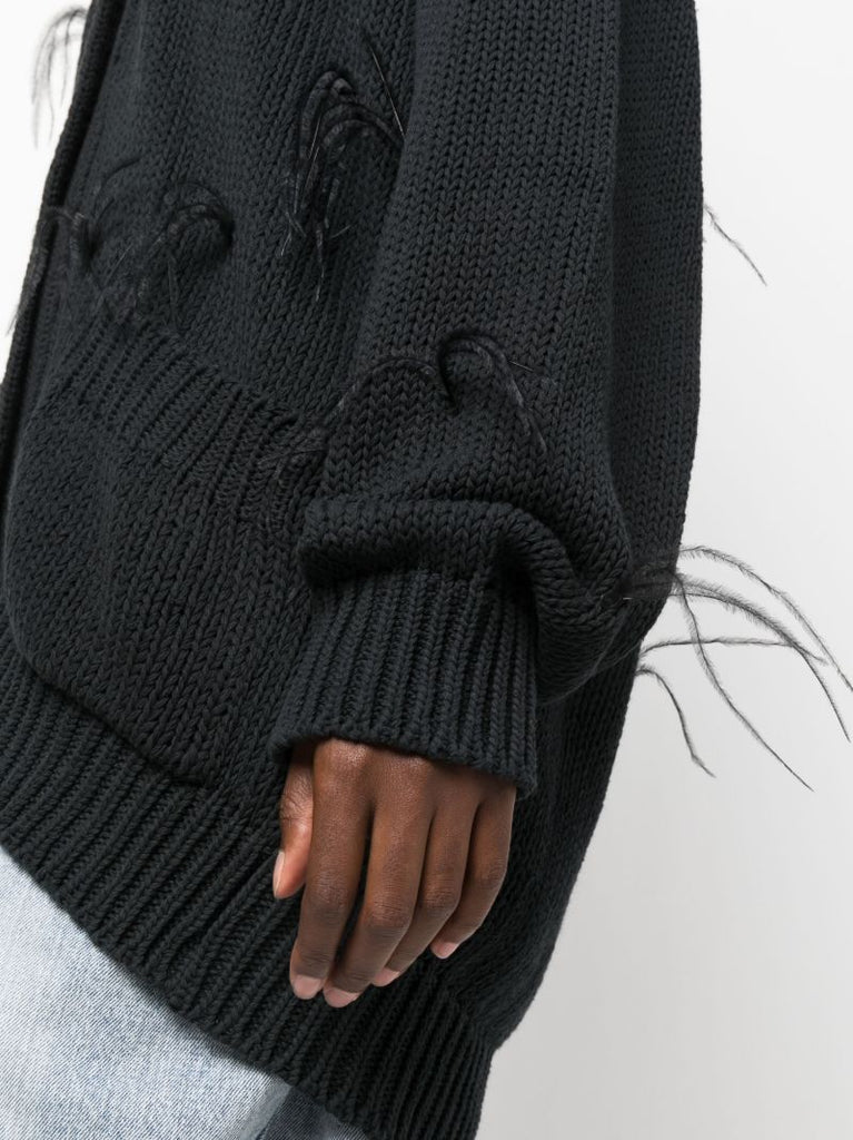 Black Loose-knit Cotton Cardigan