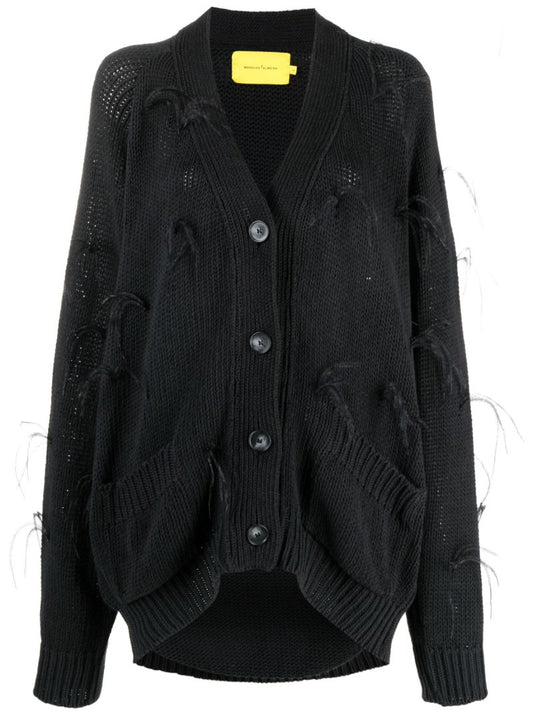 Black Loose-knit Cotton Cardigan