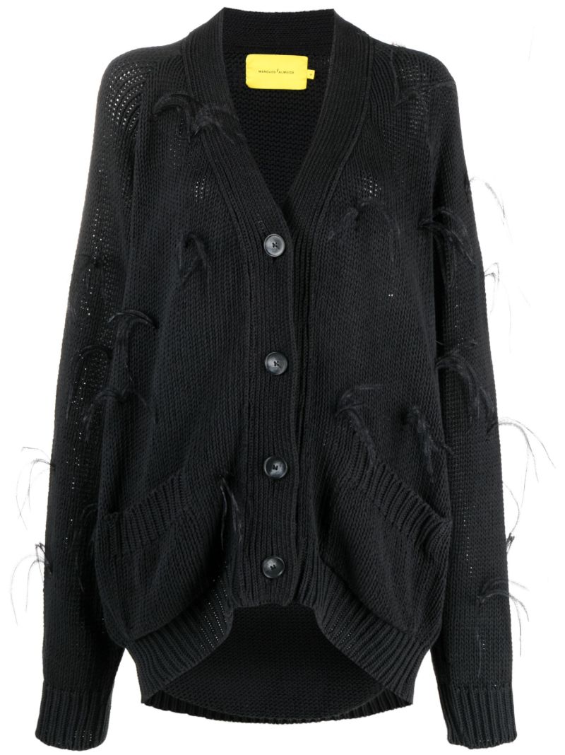 Black Loose-knit Cotton Cardigan