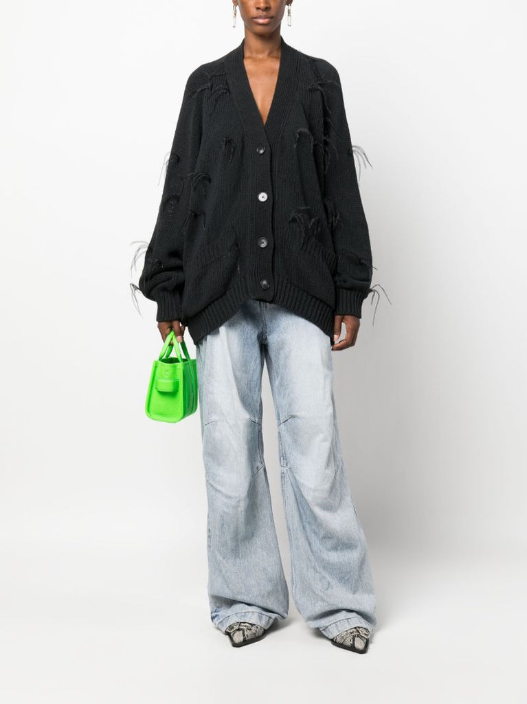 Black Loose-knit Cotton Cardigan
