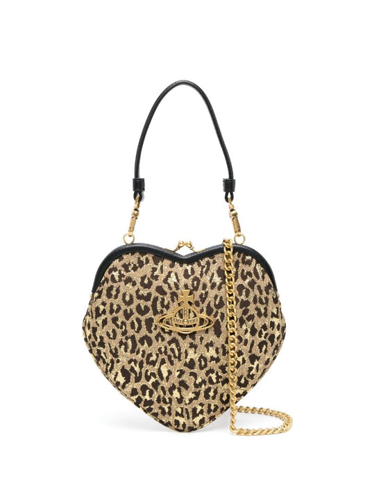 Brown Belle Heart Frame Clutch Bag