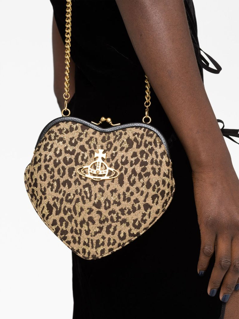 Brown Belle Heart Frame Clutch Bag
