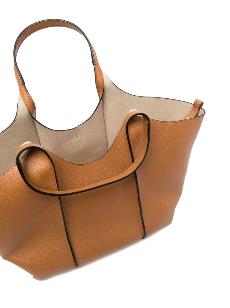 Brown T Timeless Medium Leather Tote Bag