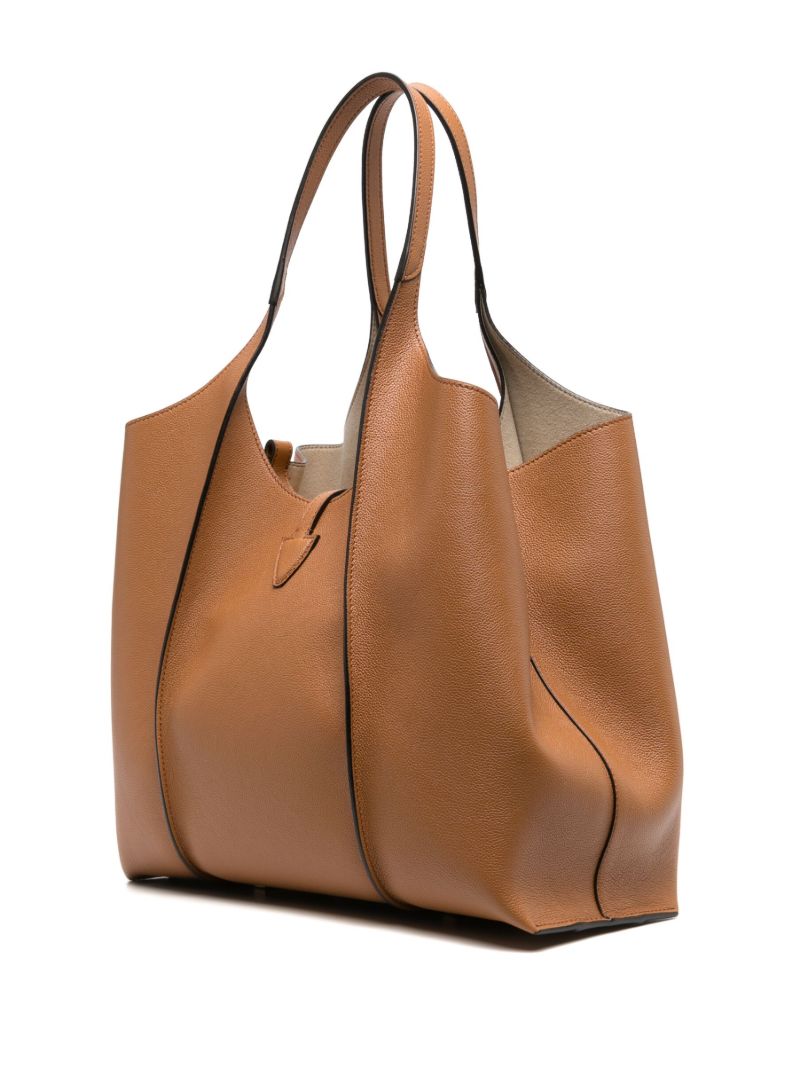 Brown T Timeless Medium Leather Tote Bag