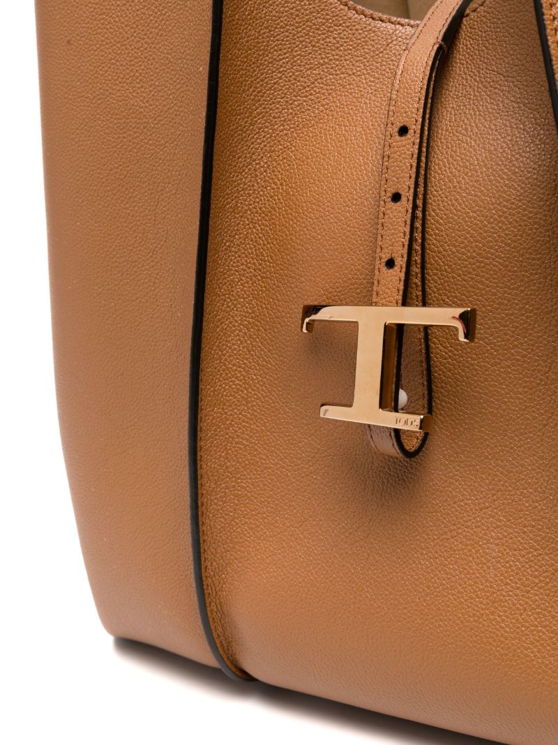 Brown T Timeless Medium Leather Tote Bag