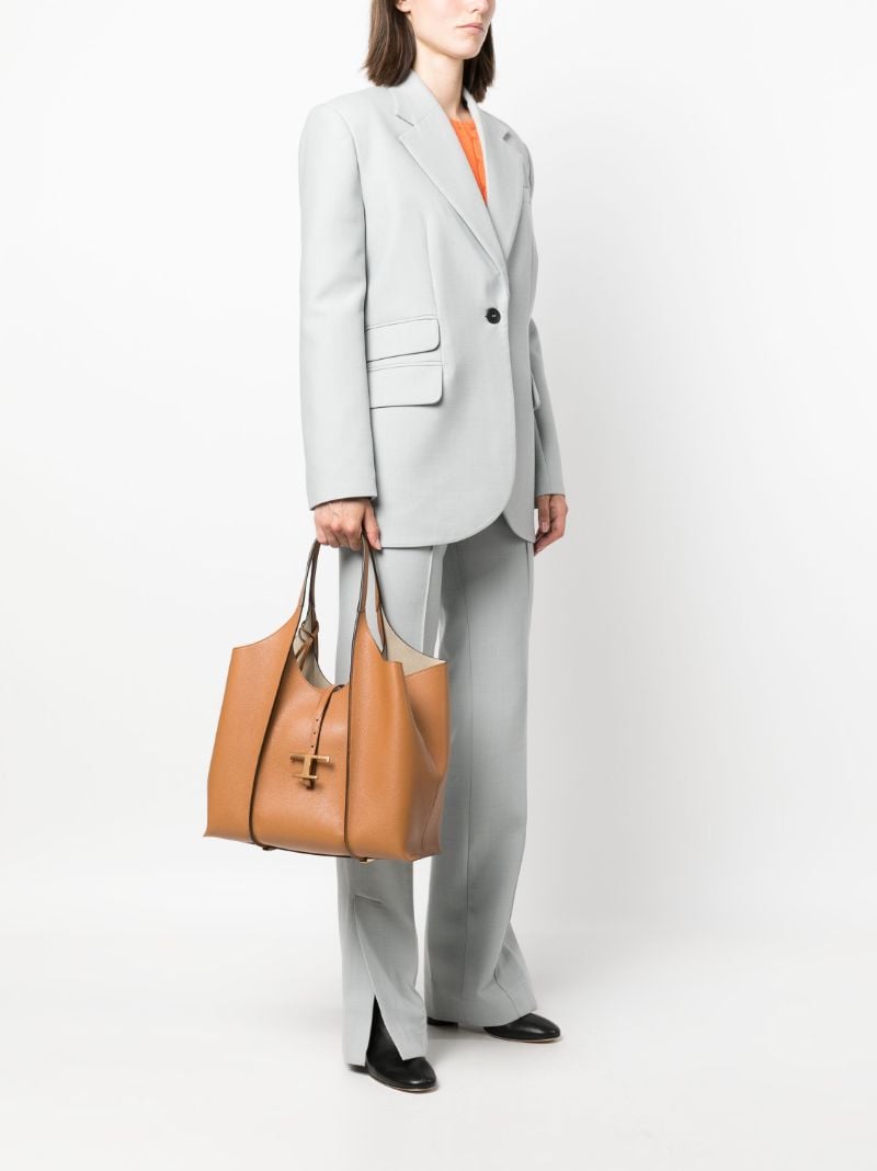 Brown T Timeless Medium Leather Tote Bag