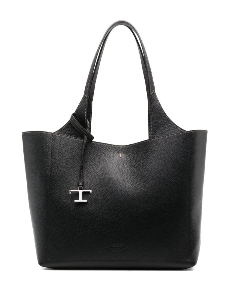 Black Medium Leather Tote Bag