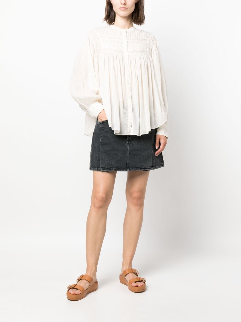 White Wide-sleeved Ruched Blouse