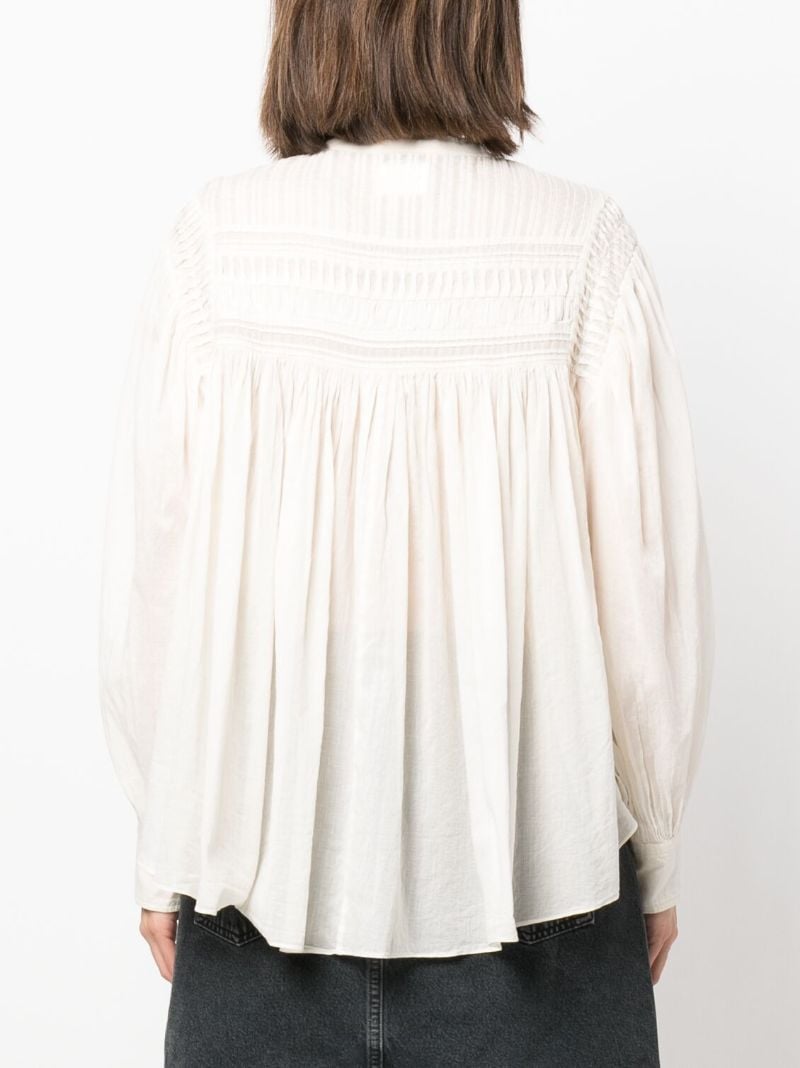 White Wide-sleeved Ruched Blouse