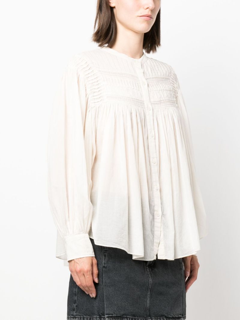 White Wide-sleeved Ruched Blouse