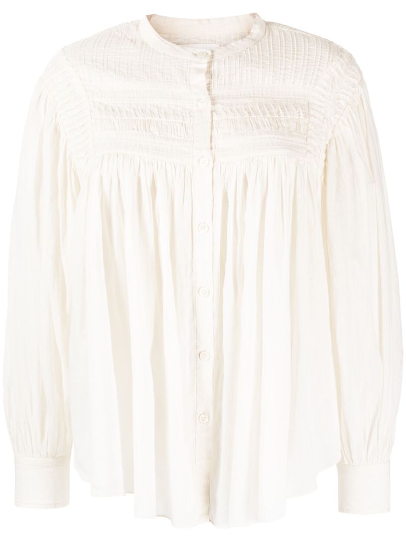 White Wide-sleeved Ruched Blouse