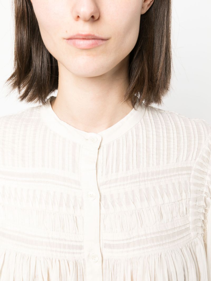 White Wide-sleeved Ruched Blouse