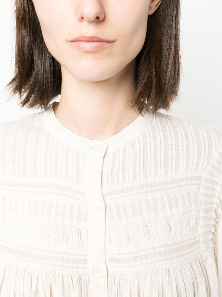 White Wide-sleeved Ruched Blouse