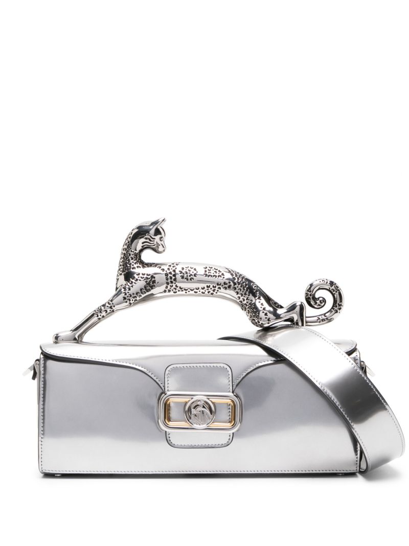 Silver Pencil Cat Metallic Tote Bag