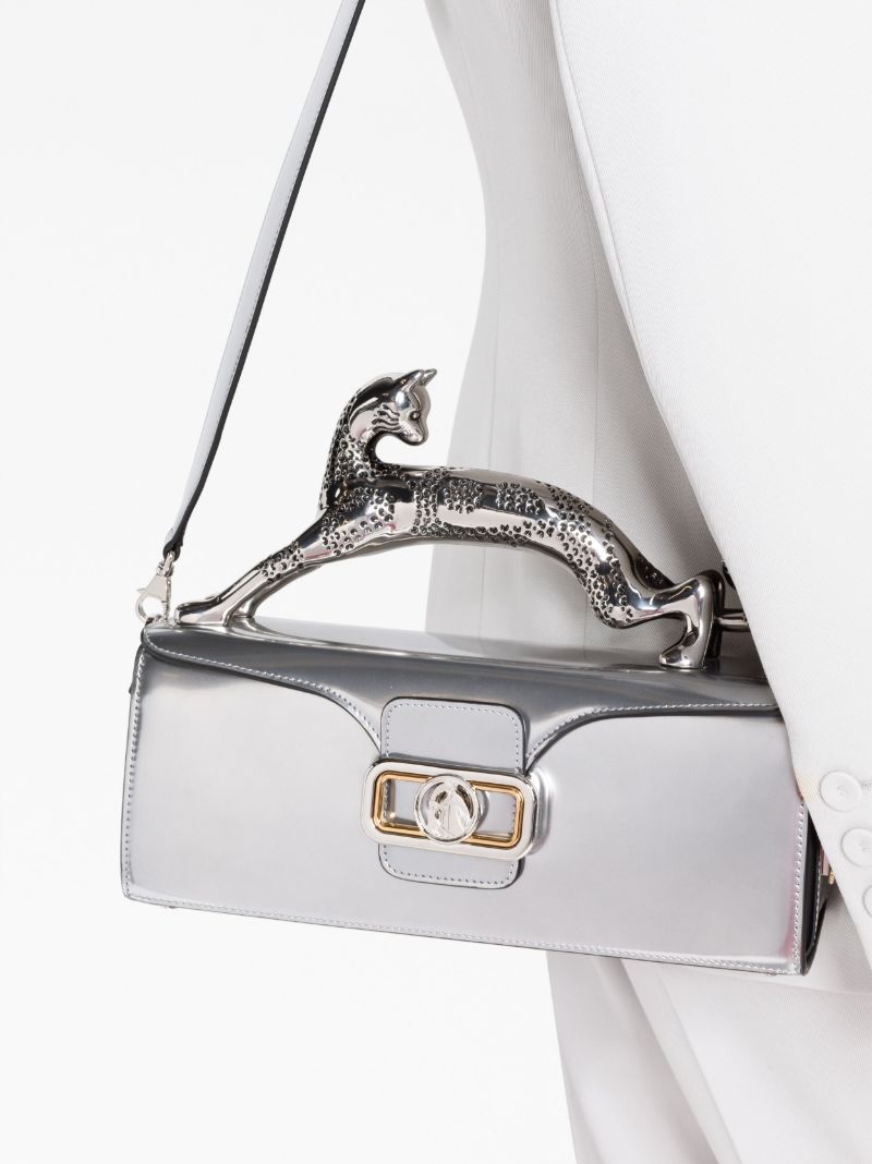 Silver Pencil Cat Metallic Tote Bag