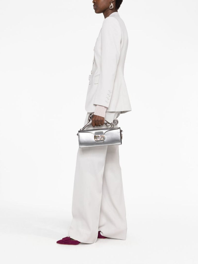 Silver Pencil Cat Metallic Tote Bag