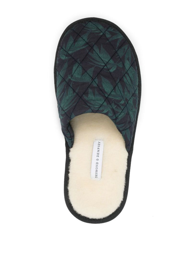 Green Byron Print Quilted Slippers