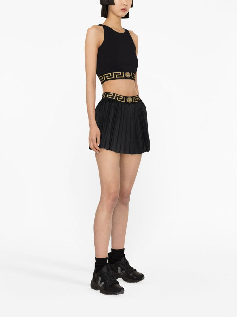 Black La Greca Print Sports Bra