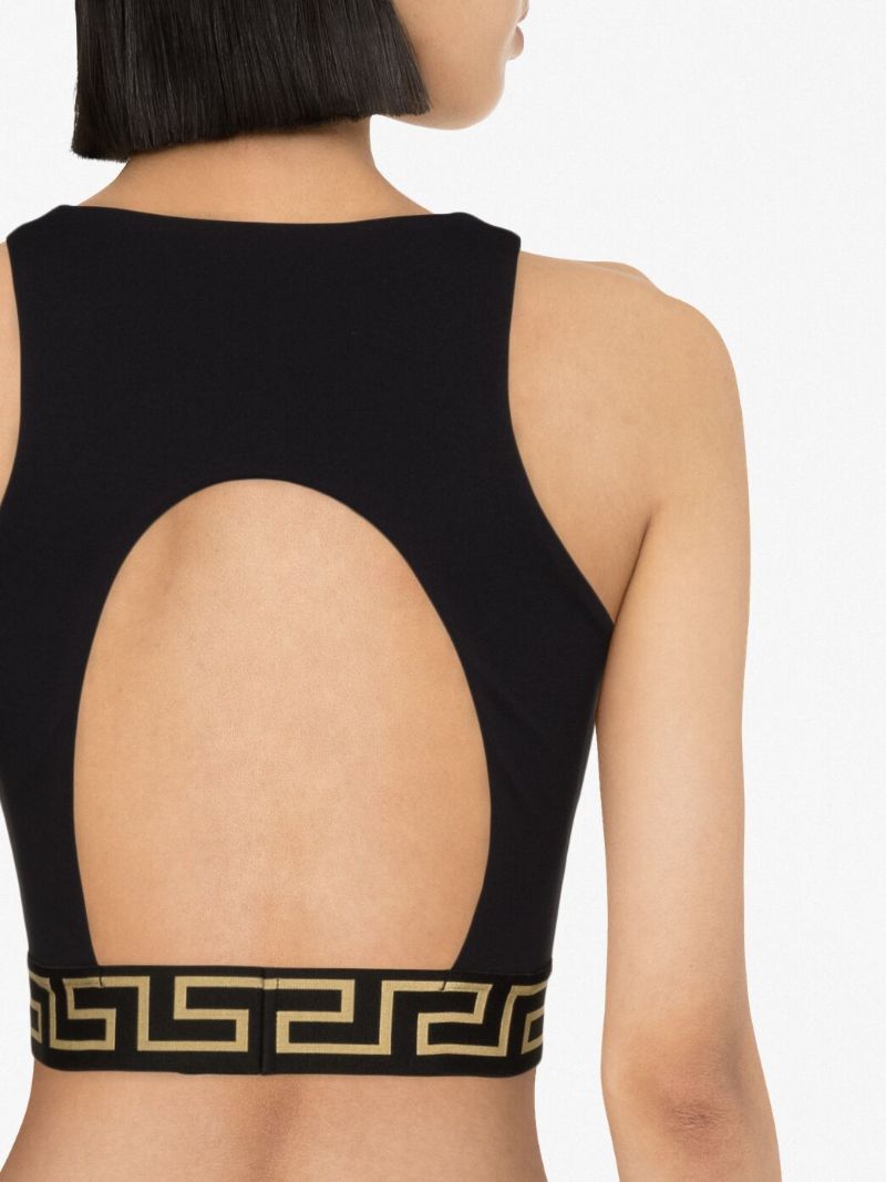 Black La Greca Print Sports Bra