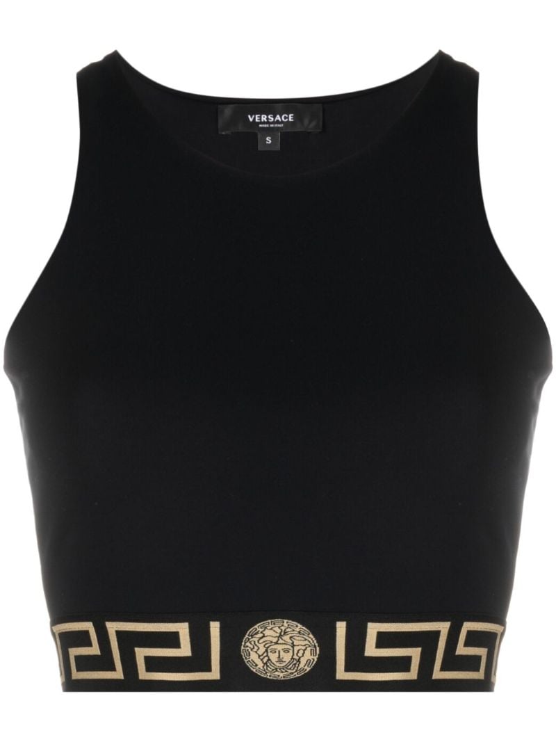 Black La Greca Print Sports Bra