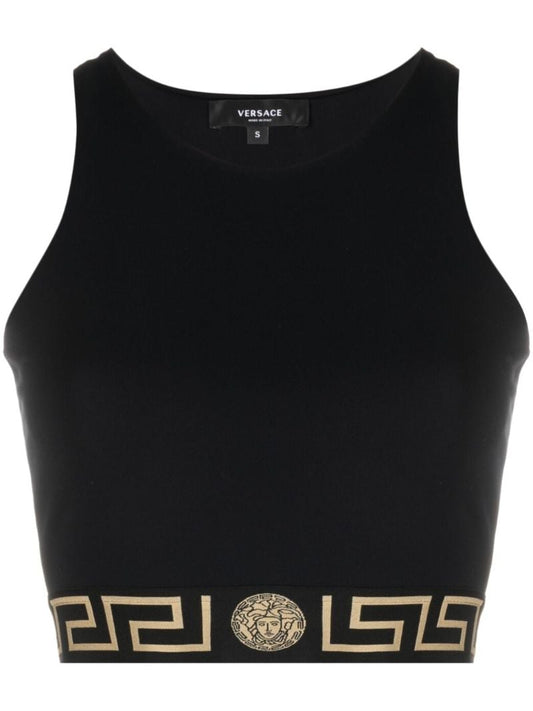 Black La Greca Print Sports Bra