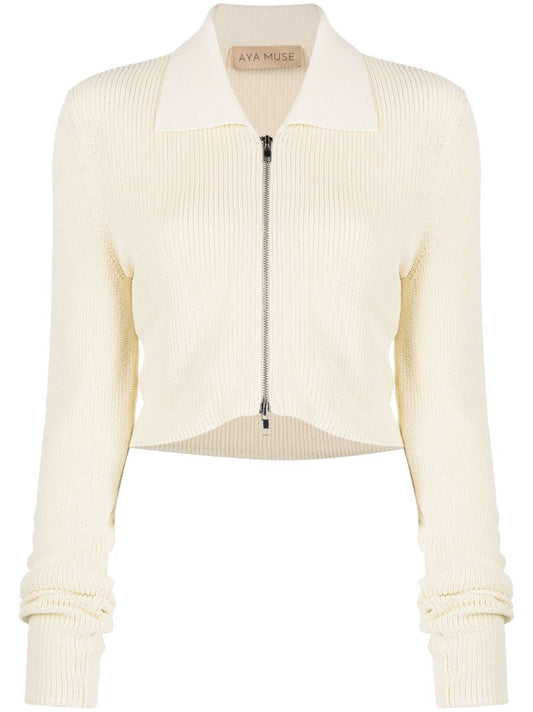 Neutral Tolobu Ribbed-knit Cardigan