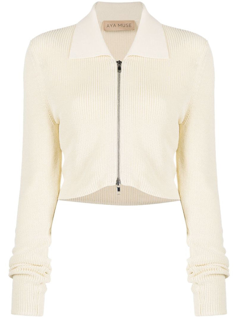 Neutral Tolobu Ribbed-knit Cardigan