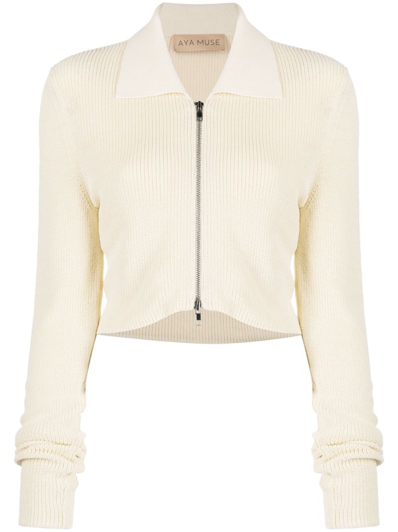 Neutral Tolobu Ribbed-knit Cardigan